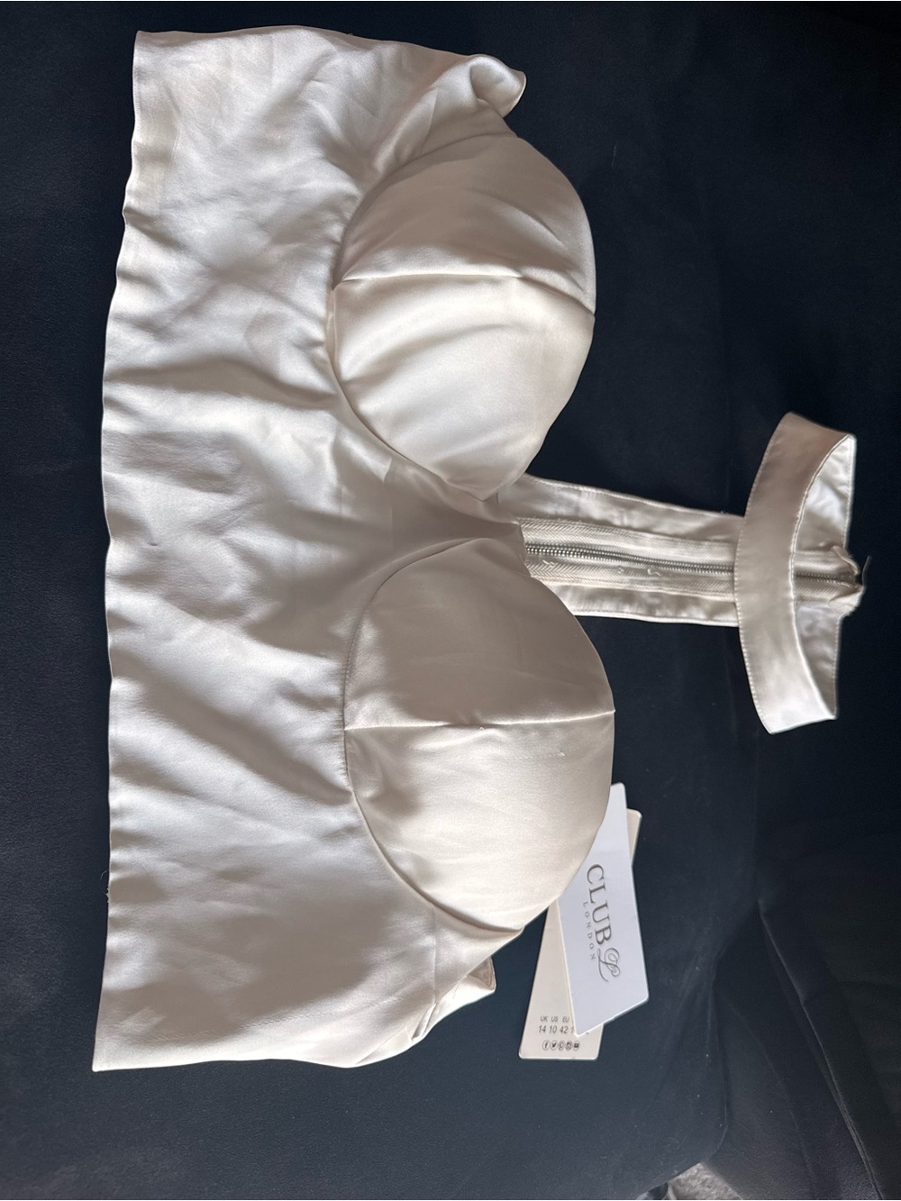 Club L London Satin Ivory Zip-Front Crop Top